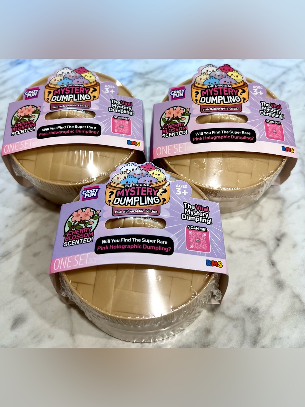 NWT 3 Crazy Fun Mystery Dumpling Cherry Blossom Scented Pink Holographic Edition